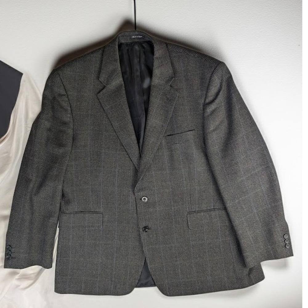 Alexandre London Savile Row Tweed Wool Blazer Sport Coat Brown Blue Plaid 48R